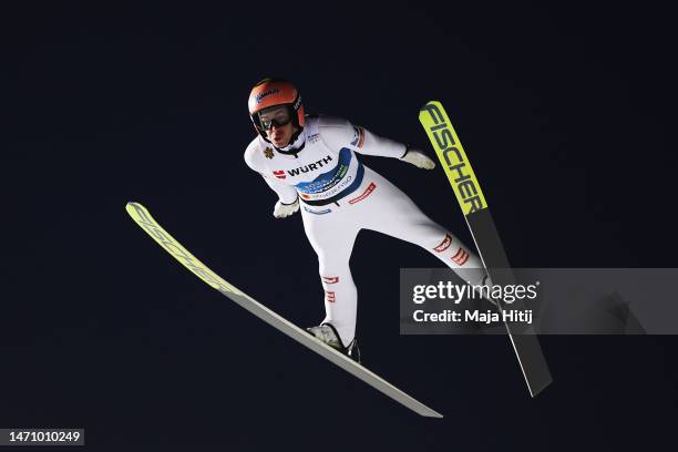 Stefan Kraft of Austria competes during the Ski Jumping Men's Individual HS138 Competition at the FIS Nordic World Ski Championships Planica on March...