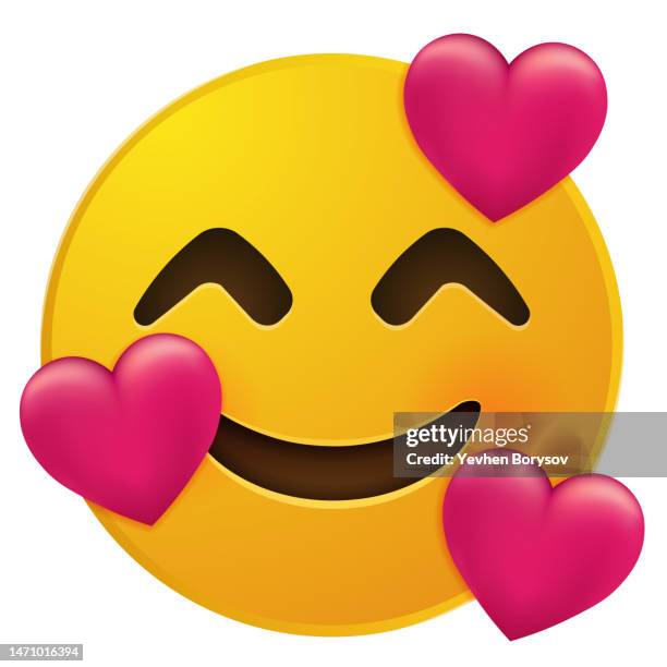 smiling face with smiling eyes and three hearts large size of yellow emoji smile - smilies stock pictures, royalty-free photos & images