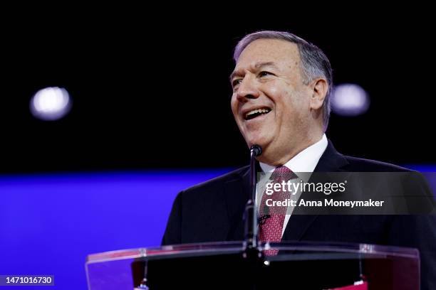 Former U.S. Secretary of State and Central Intelligence Agency Director Mike Pompeo speaks during the annual Conservative Political Action Conference...