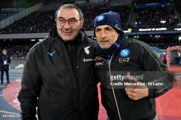 Lazio head coach Maurizo Sarri and SSC Napoli head coach Luciano Spalletti prior to the Serie A match between SSC Napoli and SS Lazio at Stadio Diego...