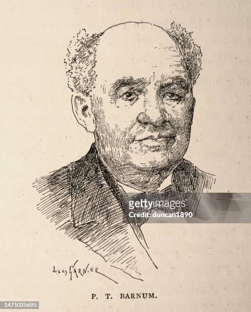 phineas taylor barnum an american showman, businessman, and politician, remembered for promoting celebrated hoaxes and founding the barnum & bailey circus - pt barnum stock illustrations