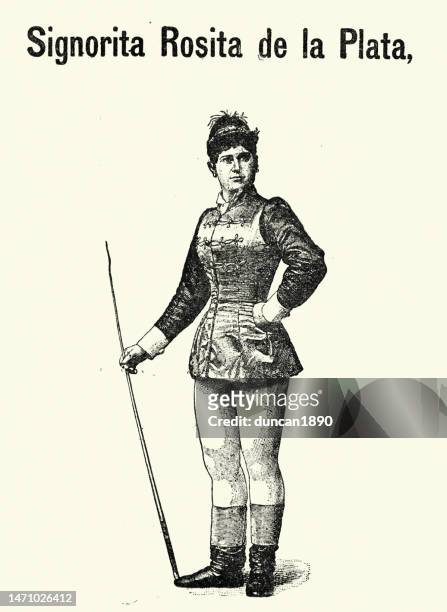 vintage illustration rosita de la plata, victorian circus performer, 19th century - ringmaster stock illustrations