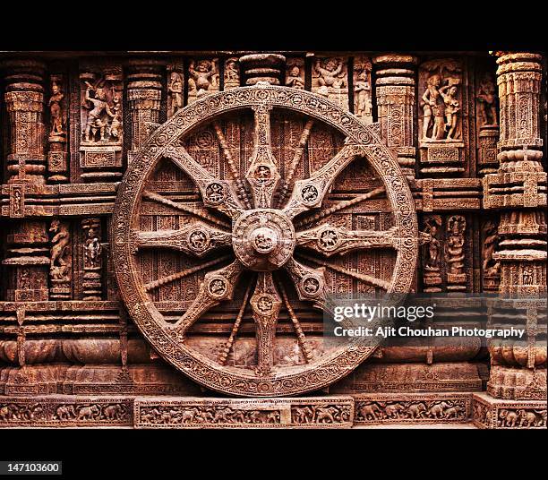 konark sun temple - konark wheel stock pictures, royalty-free photos & images