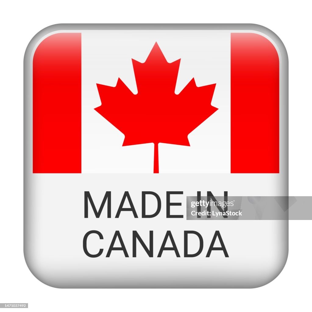 Made in Canada badge vector. Sticker with stars and national flag. Sign isolated on white background.