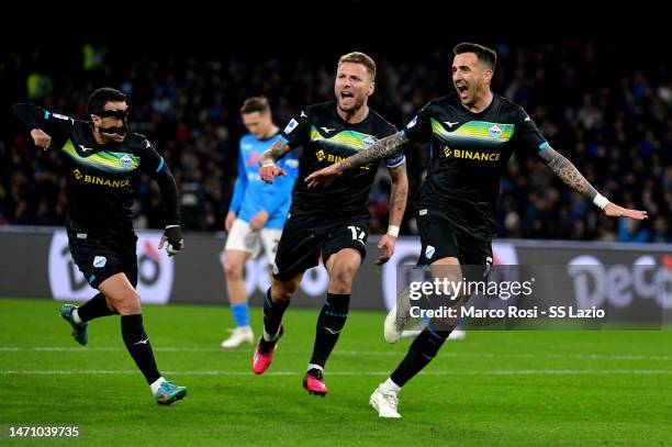 Matias Vecino of SS Lazio celebrates a opening goal during the Serie A match between SSC Napoli and SS Lazio at Stadio Diego Armando Maradona on...