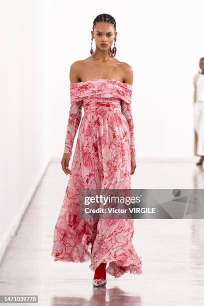 Model walks the runway during the Giambattista Valli Ready to Wear Fall/Winter 2023-2024 fashion show as part of the Paris Fashion Week on March 3,...