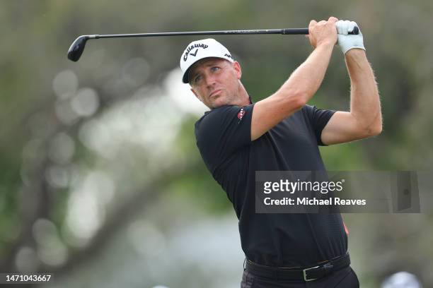 Alex Noren of Sweden plays his shot from the 11th tee during the second round of the Arnold Palmer Invitational presented by Mastercard at Arnold...