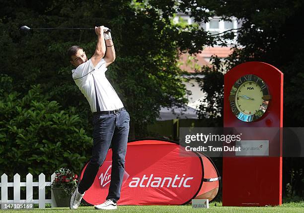 Tom Heffer of Clacton Golf Club tees off from the 1st hole during the Virgin Atlantic PGA National Pro-Am Championship Regional Final at Hadley Wood...