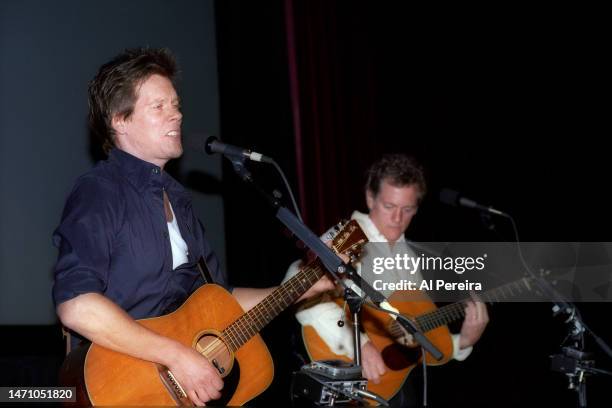 Kevin Bacon and Michael Bacon of The Bacon Brothers perform at the Sheridan Hotel on January 9, 1999 in New York City.