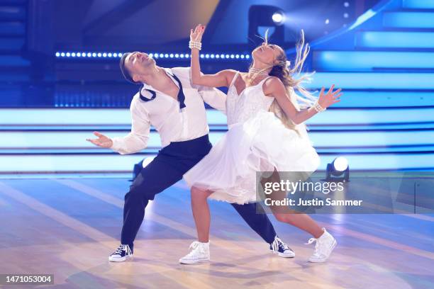 Philipp Boy and Patricija Ionel dance on stage during the second "Let's Dance" show at MMC Studios on March 03, 2023 in Cologne, Germany.