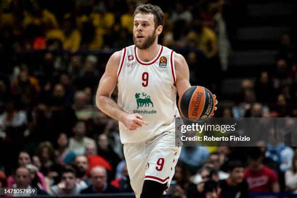 Nicolò Melli of EA7 Emporio Armani Milan in action during the 2022-23 Turkish Airlines EuroLeague Regular Season Round 26 game between EA7 Emporio...