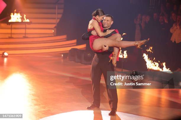 Mariia Maksina and Michael „Mimi“ Kraus dance on stage during the second "Let's Dance" show at MMC Studios on March 03, 2023 in Cologne, Germany.