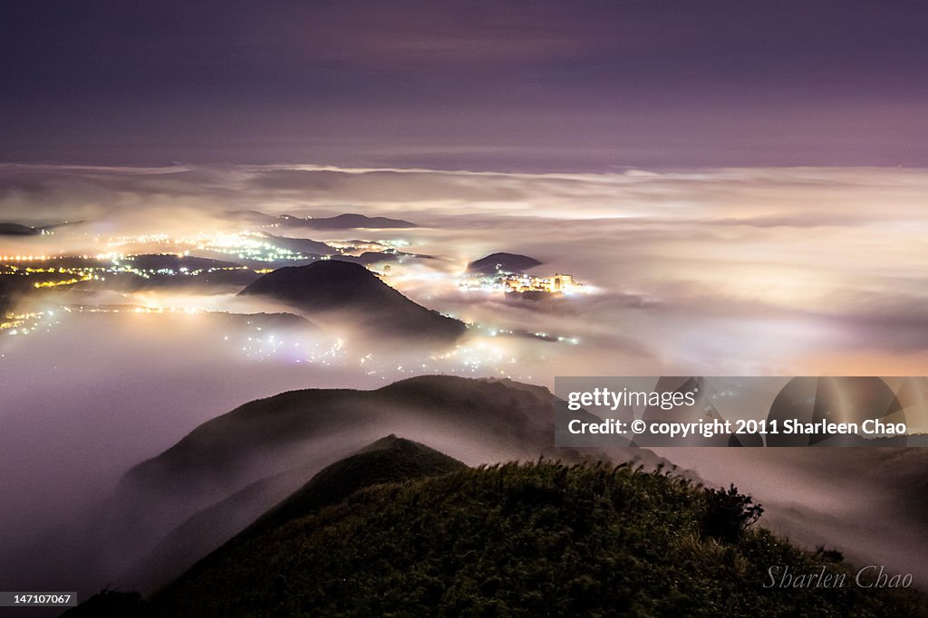 Lights at night on mountains