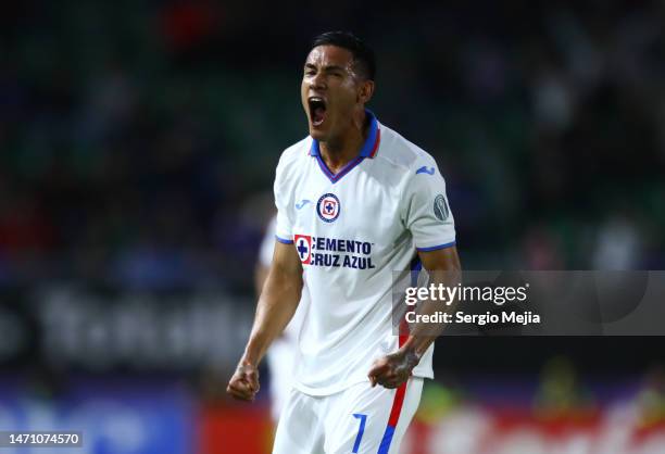 Uriel Antuna of Cruz Azul celebrates after scoring the team's first goal during the 10th round match between Mazatlan FC and Cruz Azul as part of the...