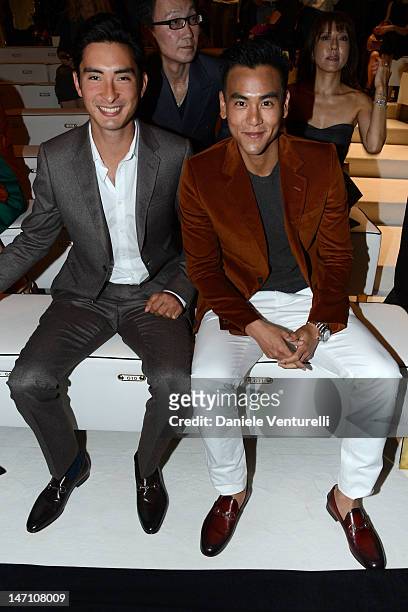 Alex Hua Tian and Eddie Peng attend the Gucci show as part of Milan Fashion Week Menswear Spring/Summer 2013 on June 25, 2012 in Milan, Italy.