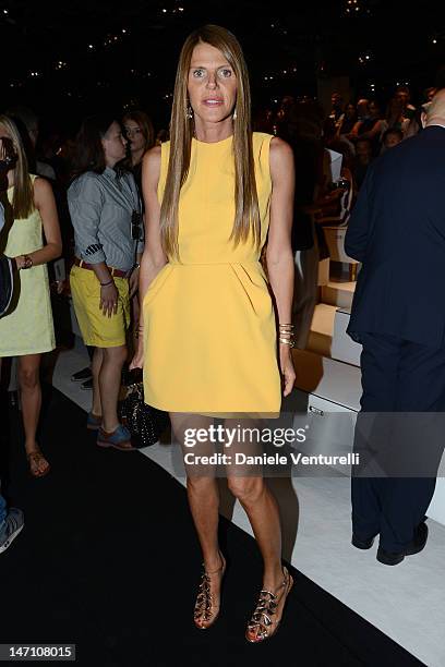 Anna Dello Russo attends the Gucci show as part of Milan Fashion Week Menswear Spring/Summer 2013 on June 25, 2012 in Milan, Italy.