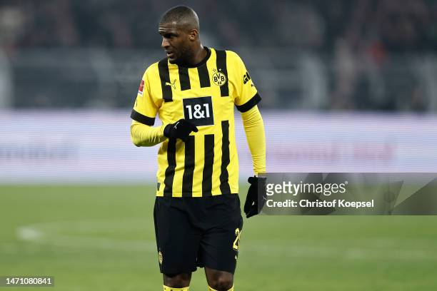 Anthony Modeste of Dortmund looks on during the Bundesliga match between Borussia Dortmund and RB Leipzig at Signal Iduna Park on March 03, 2023 in...