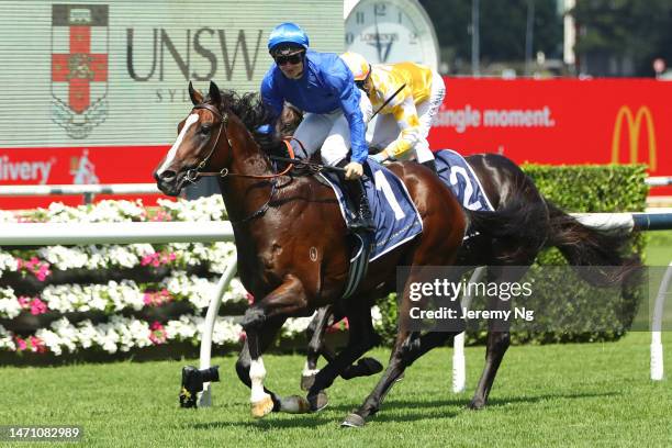 James Mcdonald riding Cylinder wins Race 2 UNSW Todman Stakes during Sydney Racing at Royal Randwick Racecourse on March 04, 2023 in Sydney,...
