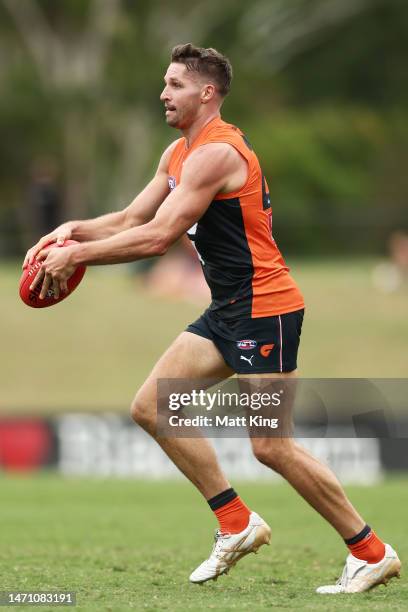 Jesse Hogan of the Giants in action during the AFL Practice Match between the Greater Western Sydney Giants and the Gold Coast Suns at Blacktown...