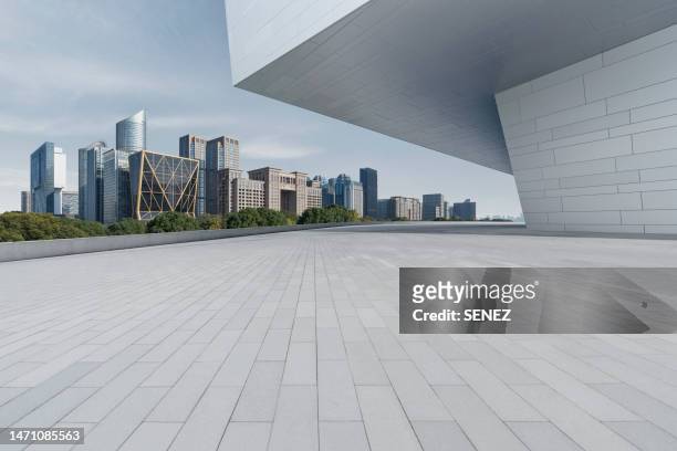 abstract concrete building, outdoor observation deck - clean slate stock pictures, royalty-free photos & images