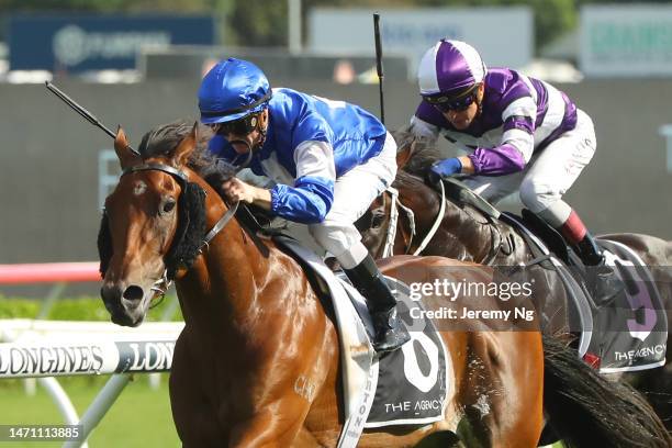 Zac Purton riding Communist wins Race 8 The Agency Randwick Guineas during Sydney Racing at Royal Randwick Racecourse on March 04, 2023 in Sydney,...