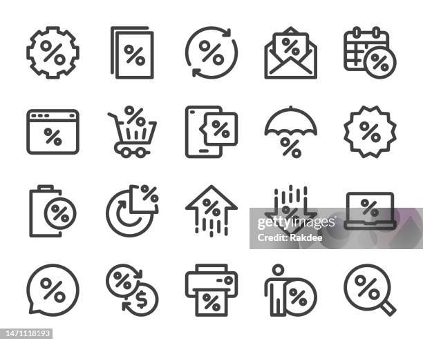 illustrations, cliparts, dessins animés et icônes de pourcentage - icônes de ligne en gras - crédit consommation