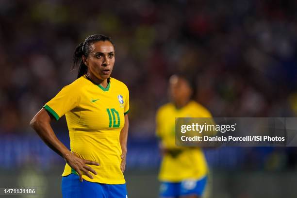 Marta of Brazil during a game between Brazil and USWNT at Toyota Stadium on February 22, 2023 in Frisco, Texas.