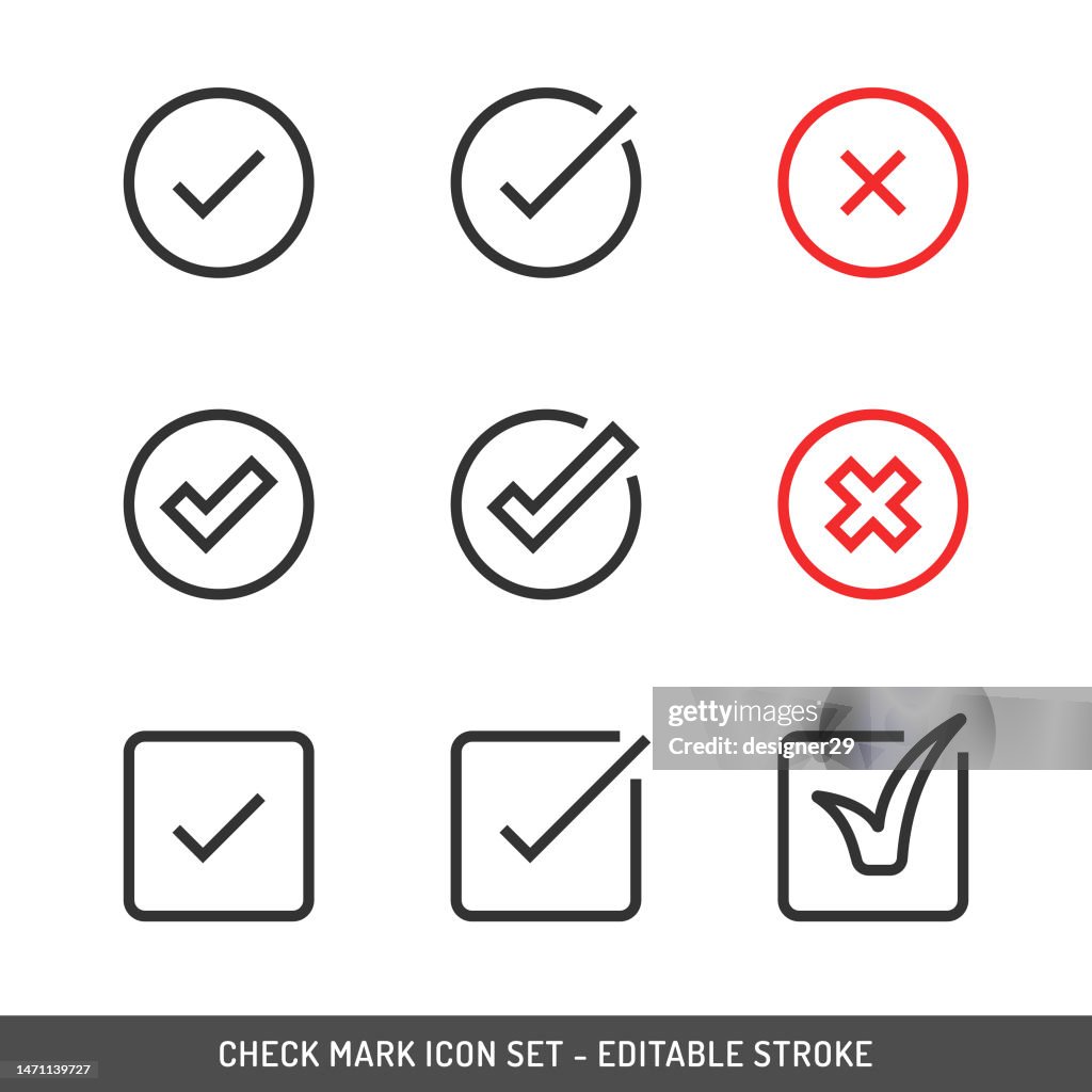Check Mark Icon Set Editable Stroke Vector Design.