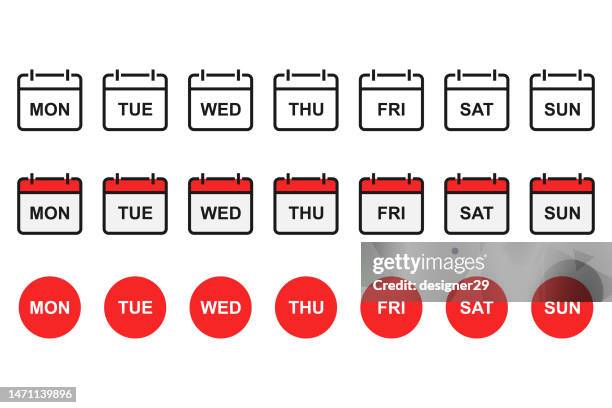 days of the week icon set vector design. - red clock stock illustrations