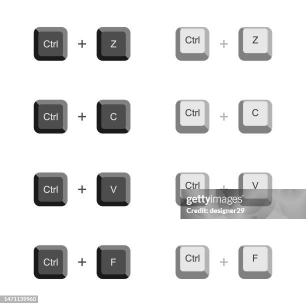 keyboard shortcut key icon set. back, copy and paste shortcut vector design. - z com stock illustrations