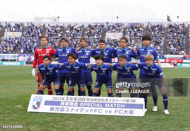 Kagoshima United FC players line up for the team photos prior to the J.LEAGUE Meiji Yasuda J3 1st Sec. Match between Kagoshima United FC and FC Osaka...