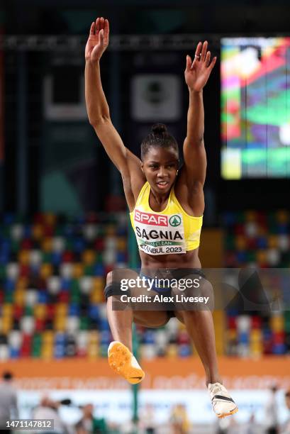 Khaddi Sagnia of Sweden competes during the Women's Long Jump Qualification during Day 2 of the European Athletics Indoor Championships at the Atakoy...