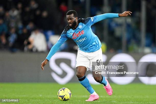 Tanguy Ndombele of SSC Napoli during the Serie A match between SSC Napoli and SS Lazio at Stadio Diego Armando Maradona on March 03, 2023 in Naples,...