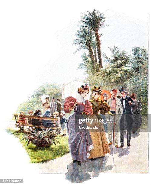 cairo, people walking in a park - cairo stock illustrations