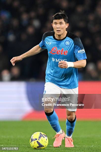 Min-jae Kim of SSC during the Serie A match between SSC Napoli and SS Lazio at Stadio Diego Armando Maradona on March 03, 2023 in Naples, Italy.