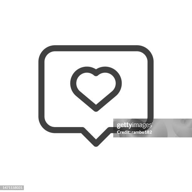 like button, text messaging, heart, speech bubble line vector icon on white background. editable stroke. pixel perfect. for mobile and web. outline vector graphics. - chat bubble icon stock illustrations