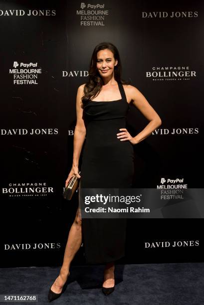 Megan Gale attends the David Jones AW23 Runway as part of Melbourne Fashion Festival on March 04, 2023 in Melbourne, Australia.