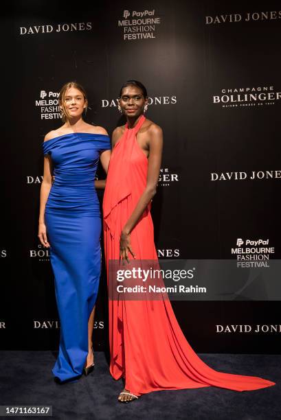 Victoria Lee and Magnolia Maymuru attend the David Jones AW23 Runway as part of Melbourne Fashion Festival on March 04, 2023 in Melbourne, Australia.