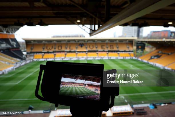 Detailed view of the stadium through a TV Camera prior to the Premier League match between Wolverhampton Wanderers and Tottenham Hotspur at Molineux...