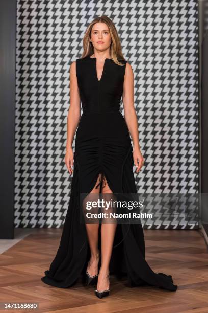 Victoria Lee showcases designs by Maticevski on the David Jones AW23 Runway as part of Melbourne Fashion Festival on March 04, 2023 in Melbourne,...
