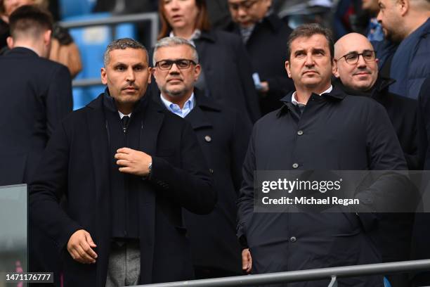 Khaldoon Al Mubarak, Chairman of Manchester City and Ferran Soriano, Manchester City Chief Executive look on prior to the Premier League match...