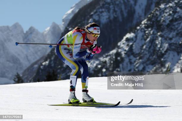 Ebba Andersson of Sweden competes during the Cross-Country Women's 30km Mass Start Classic at the FIS Nordic World Ski Championships Planica on March...