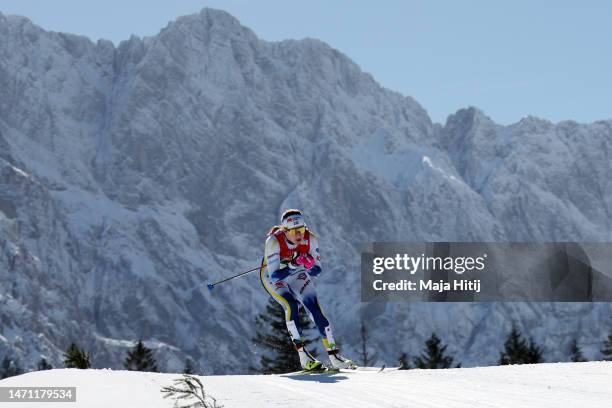 Ebba Andersson of Sweden competes during the Cross-Country Women's 30km Mass Start Classic at the FIS Nordic World Ski Championships Planica on March...