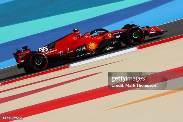 Carlos Sainz of Spain driving the Ferrari SF-23 on track during final practice ahead of the F1 Grand Prix of Bahrain at Bahrain International Circuit...