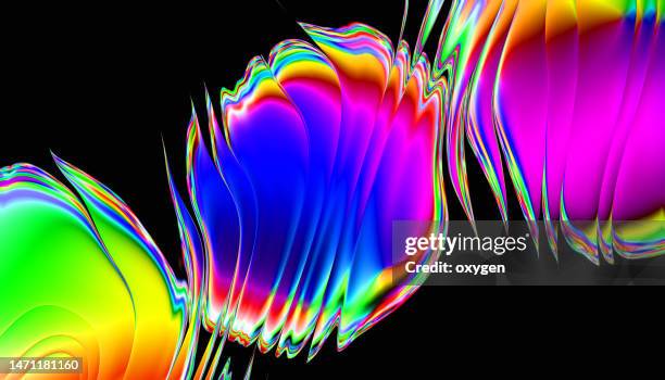 abstract swirl striped blob wave magical neon transparent shapes on black background. energy streams - amoeba photos et images de collection