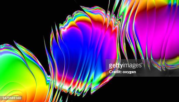 abstract swirl striped blob wave magical neon transparent shapes on black background. energy streams - ameba 個照片及圖片檔
