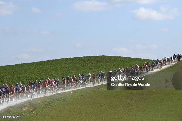 General view of the peloton competing during the Eroica - 17th Strade Bianche 2023, Men's Elite a 184km one day race from Siena to Siena 318m /...