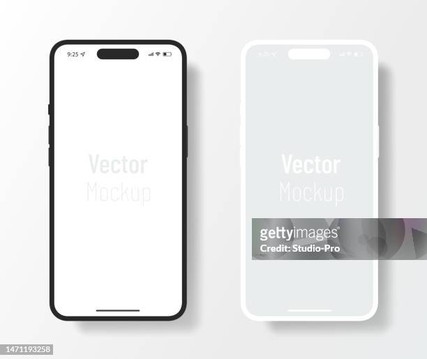 minimalistisches design handy-vorlagen ähnlich dem iphone mockup - mobiles gerät stock-grafiken, -clipart, -cartoons und -symbole