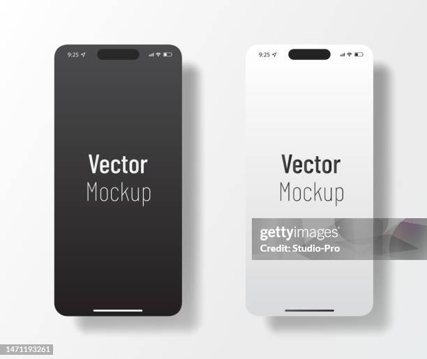 black and white mobile phone frame templates similar to iphone mockup - transparent screen stock illustrations