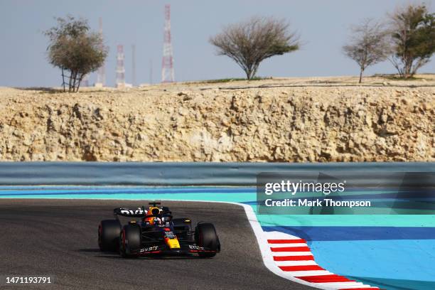 Max Verstappen of the Netherlands driving the Oracle Red Bull Racing RB19 on track during final practice ahead of the F1 Grand Prix of Bahrain at...